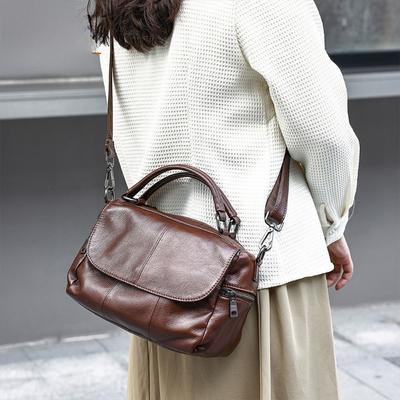 Dámská taška z pravé kůže Velkokapacitní z hovězí kůže z lícové vrstvy Taška přes rameno crossbody Ležérní kabelka z měkké kůže
