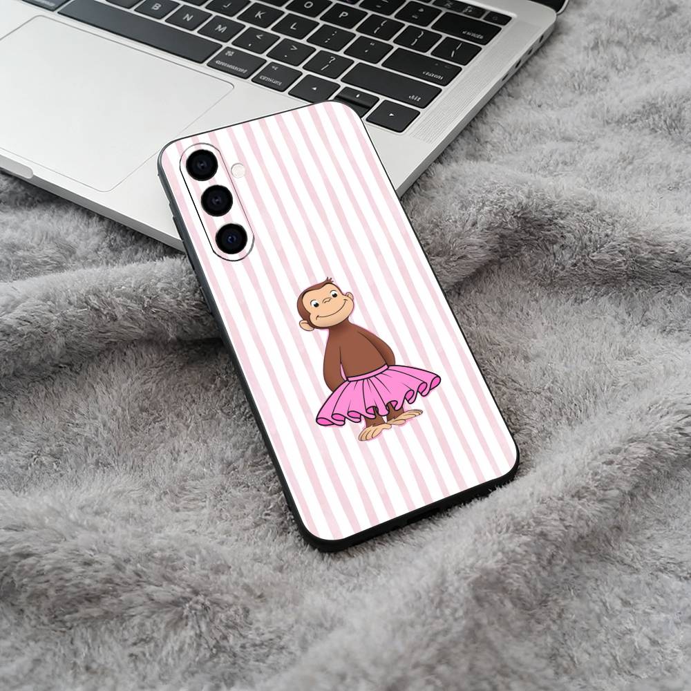 C-Curious- G-George the Monkey Soft Silicone phone Case for Samsung Galaxy A73/A71/A72/A70/A53/A52/A51 - Black