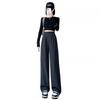 Women's High Waist Black Suit Pants - 2025 Summer Collection, Petite Wide Leg, Draped Straight Trousers