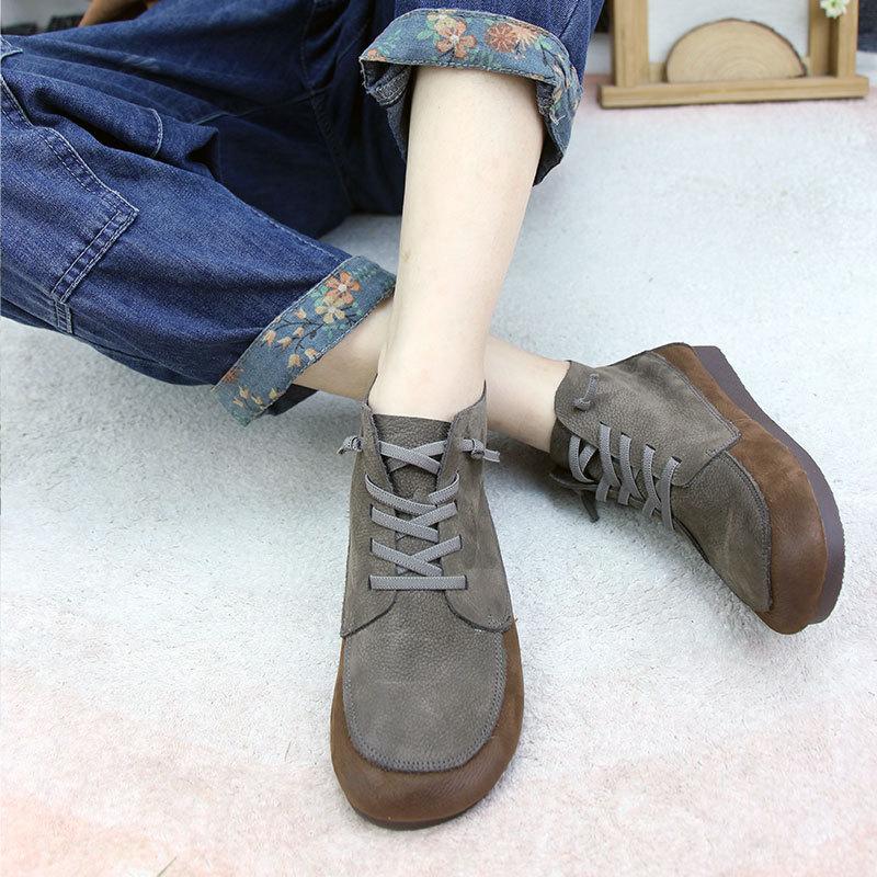 Fashion Old Soft Cowhide Women's Shoes Flat Women's Ankle Boots Lace-up Old Shoes Soft, Comfortable and Healthy Warm fluffy snow boots