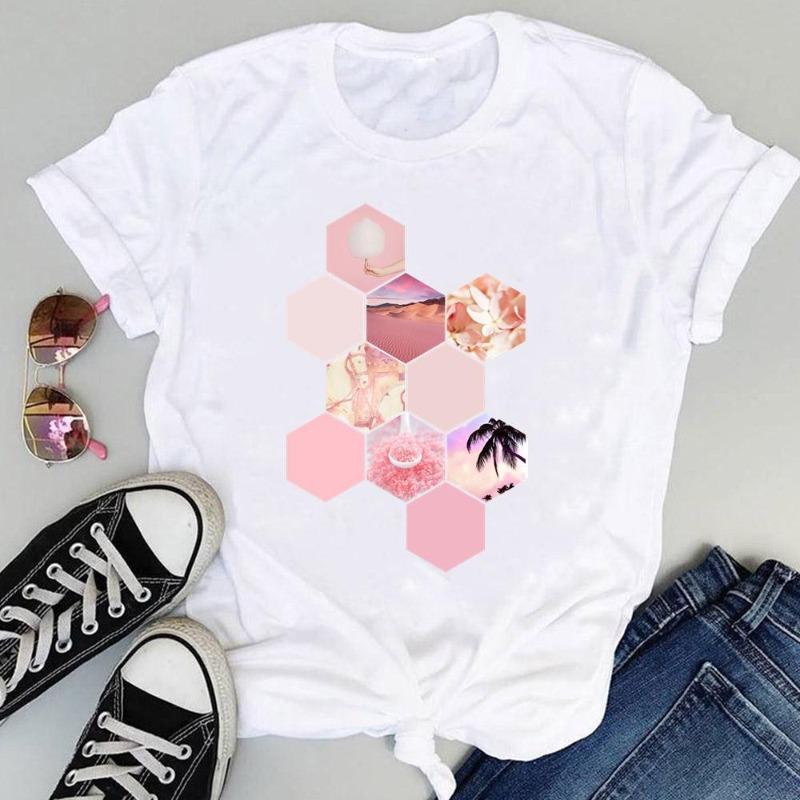 Watercolor Lovely Striped 90s Summer Fashion Women Print Tee Top Tshirt Short Sleeve Lady Female Clothing Casual Graphic T-shirt