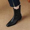 Krazing Pot Buty PU Jesień Zima Duży Rozmiar Botki Chelsea Kwadratowy Nosek Utrzymują Ciepło Przedni Zamek Rozmiar 43 Botki