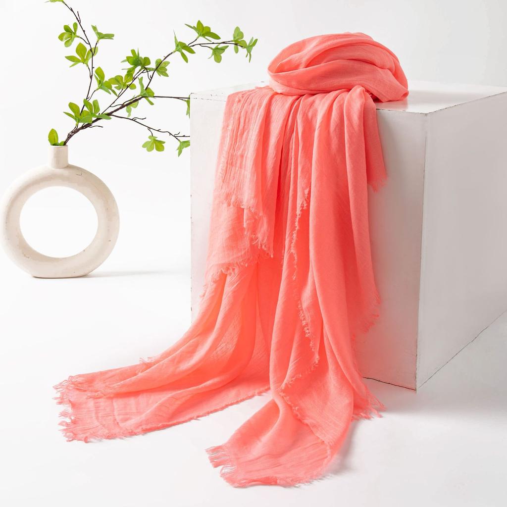 Gray Cotton and Linen Silk Scarf Solid Color Japanese Beach Silk Scarf Long High-end Shawl Retro Raw Edge Gauze Scarf