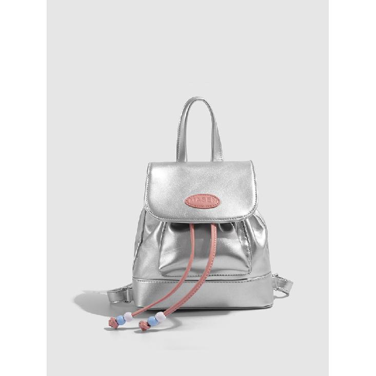 

2025 New High-End Silver Backpack Ins Style Student Small Backpack Handbag Niche School Bag Travel Bag серебряный