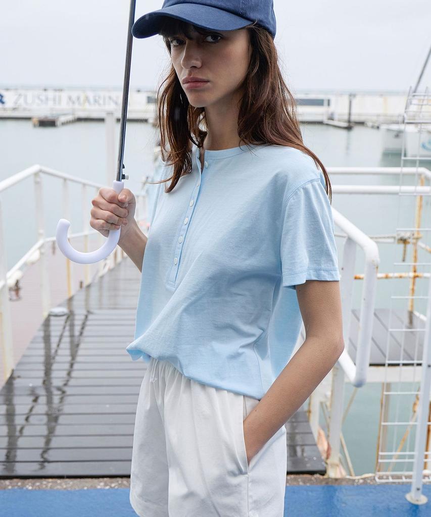 Leuba Henley Neck Cotton T-Shirt - Bliss Skyblue