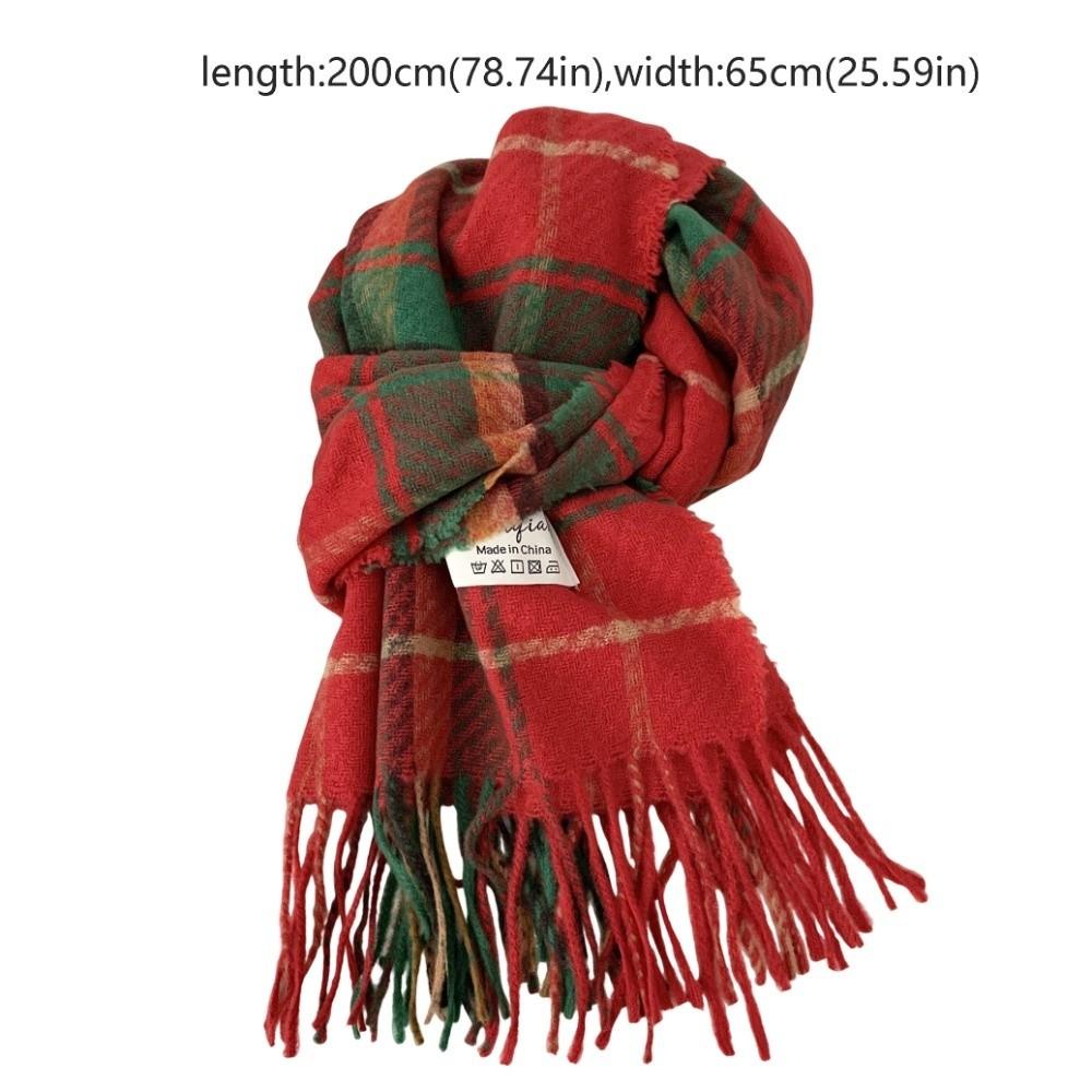 Warm Sweet Plaid Wool Scarf Tassel Red Long Shawl New Year Solid Color Cape Wraps Autumn Winter