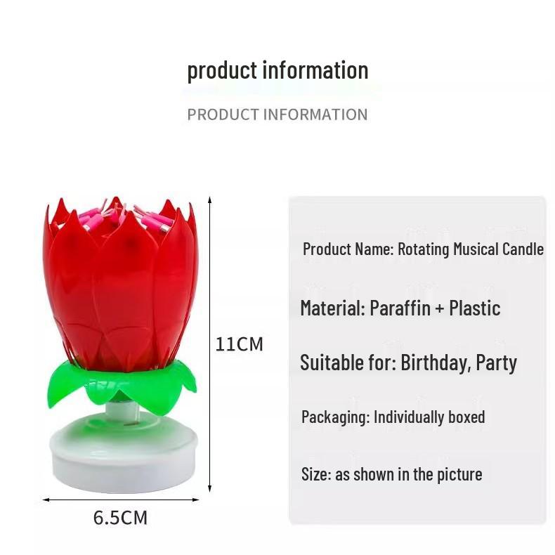 Lotus Rotating Music Birthday Candle for Cake - Advanced Design for Girls