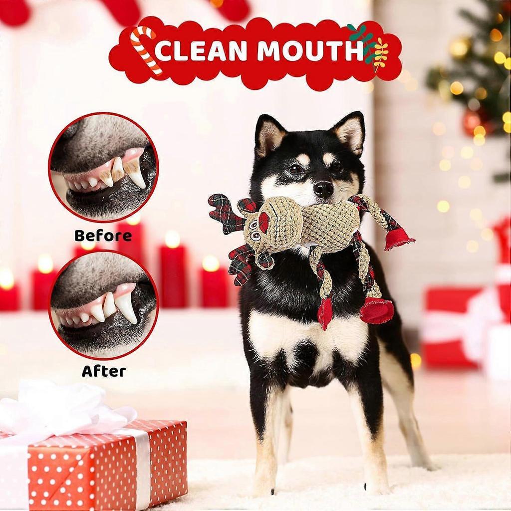 Christmas Dog Toys, Squeaky Dog Toy for Large Dogs, Cute Elk Plush Dog Toys with Crinkle Paper, Dog Chew Toys for Small Medium Breed