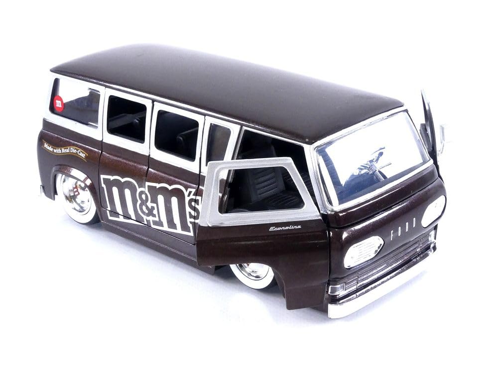 1965 Ford Econoline Car with Red Toys for Kids and Adults M&M's 124 Die-cast Figure,