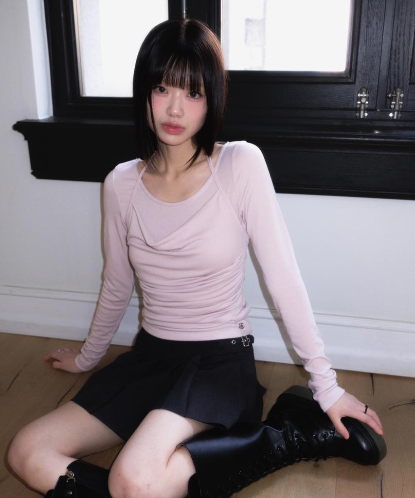 ROSEFRANTZ Drape Layered Halter Long Sleeve [Pink]