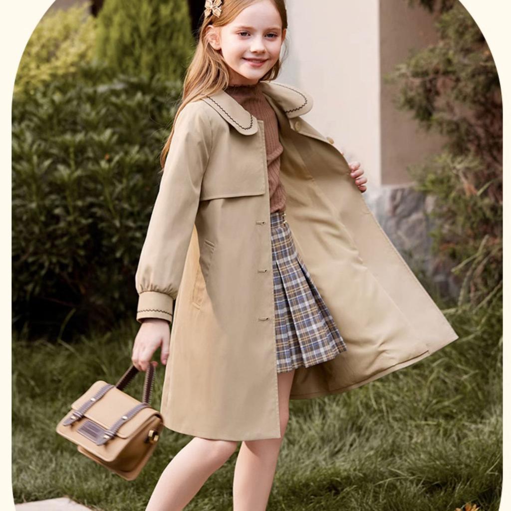 Girls' Fashionable Trench Coat, Autumn Children's Casual Khaki Coat