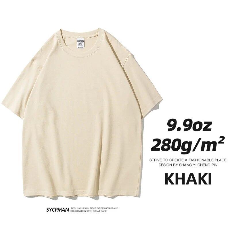 280 Grams Heavy T-shirt 9.9oz High Qualtity Oversized for Men Short Sleeve Tee Cotton Solid Color Trend Leisure