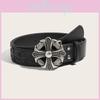 Trendy Punk Cross Flower Pu Leather Belt With Snap Button Closure For Teen Style