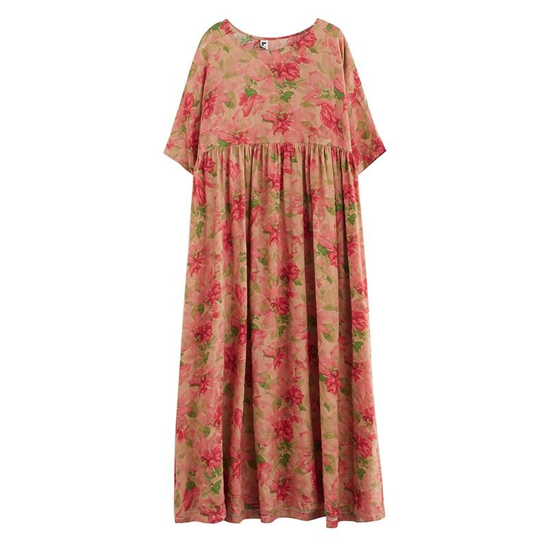 Krótki rękaw Plus rozmiar bawełna vintage kwiatowy nowy w sukienkach dla kobiet na co dzień luźne długie lato