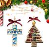 Custom Christmas Tree Hanging Wooden Hollowed Pendant, Cross/Christmas Ornament, Decorative Book Lovers Ornament Plaid Bow Decor Craft for Home