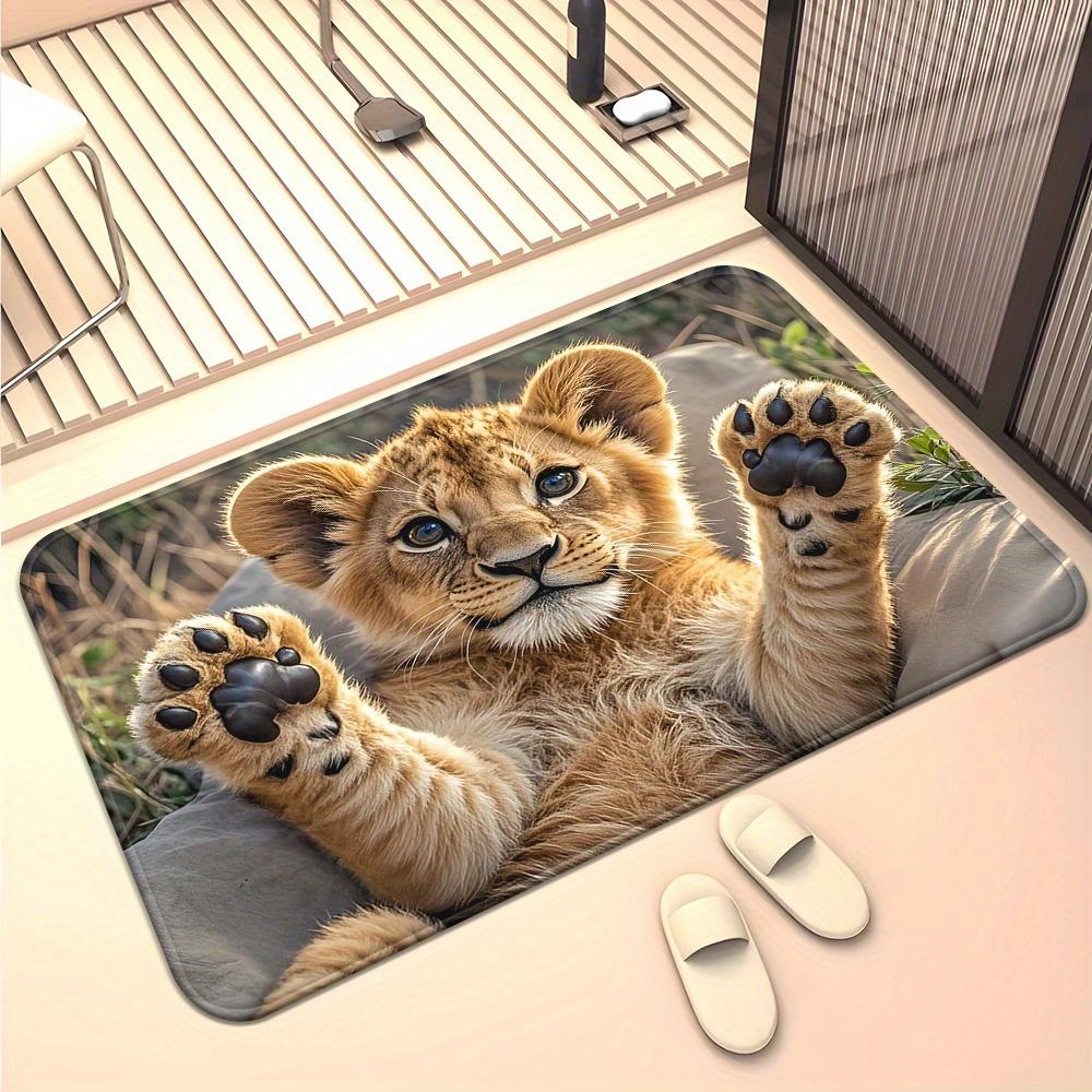 1Pcs Anti Fatigue Door Rugs, Cute Lion Cub Print Waterproof Non-Slip Thick Cushioned Door Mat Heavy Duty Comfort Standing Mat for Door