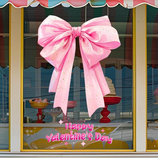 Valentine's Day Window Cling Removable Waterproof PVC Pink Bow Love Letter Heart Static Glass Sticker Wedding Holiday Party Window Decoration Decal