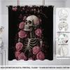 1Pc Halloween Skeleton Flower Print Waterproof Shower Curtain Privacy Hanging Curtain 12 Hook Multiple Sizes Machine Washable