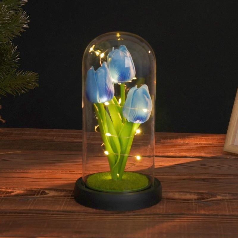 Simulation tulip glass cover ornament creative night light Mother's Day Valentine's Day gift for girlfriend