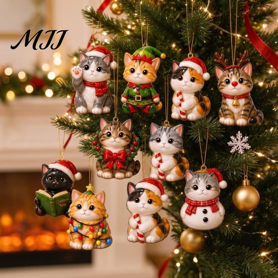 Seasonal Home Decor Christmas Cat Dog Advent Calendar, 24Pcs Acrylic 2D Ornament Set Pet Lover Keepsake with Cute Kitten/Dog/Lion Designs, Holiday