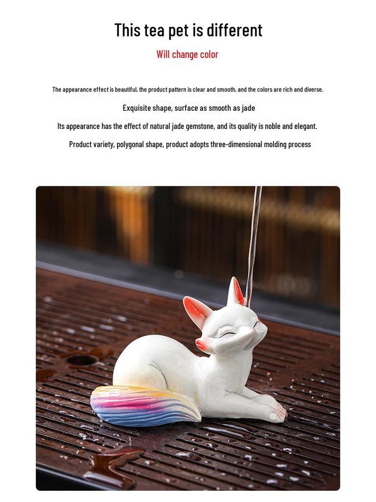 Color-Changing Little Fox Tea Pet: Cute Resin Craft Decoration for Tea Table