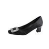 Rhinestone shallow middle heel shoes women's autumn thick heel square head high heels suede square buckle single shoes air cotton lining