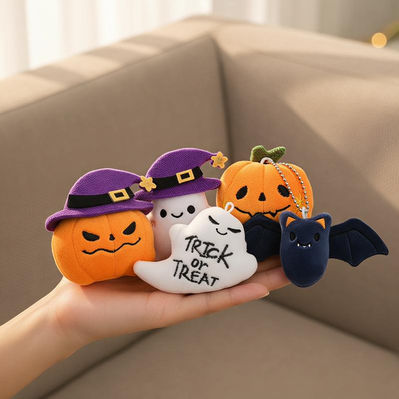Halloween Plush Keychain For Women Pumpkin Ghost Bat Witch Hat Trick Or Treat Cartoon Bag Charm Party Gifts Keychain Accessories