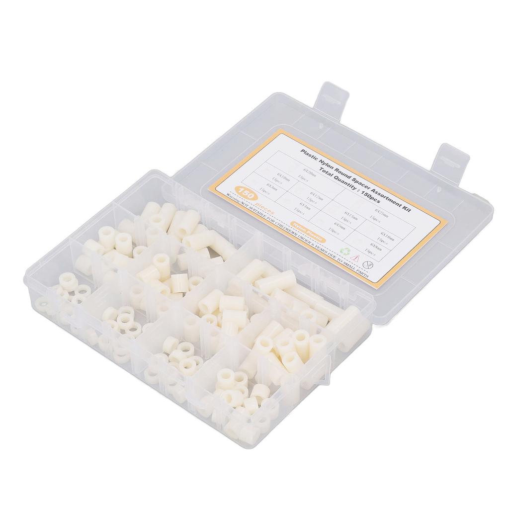 150Pcs Nylon Standoff Screw Spacer Round Mounting Hardware Fastener Set Kit White