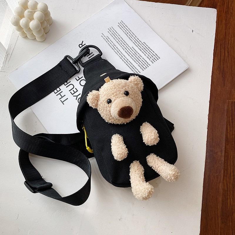 Bear Canvas Korean Female Fashion Crossbody Chest Bag Trend Cute Fashion Small Bag