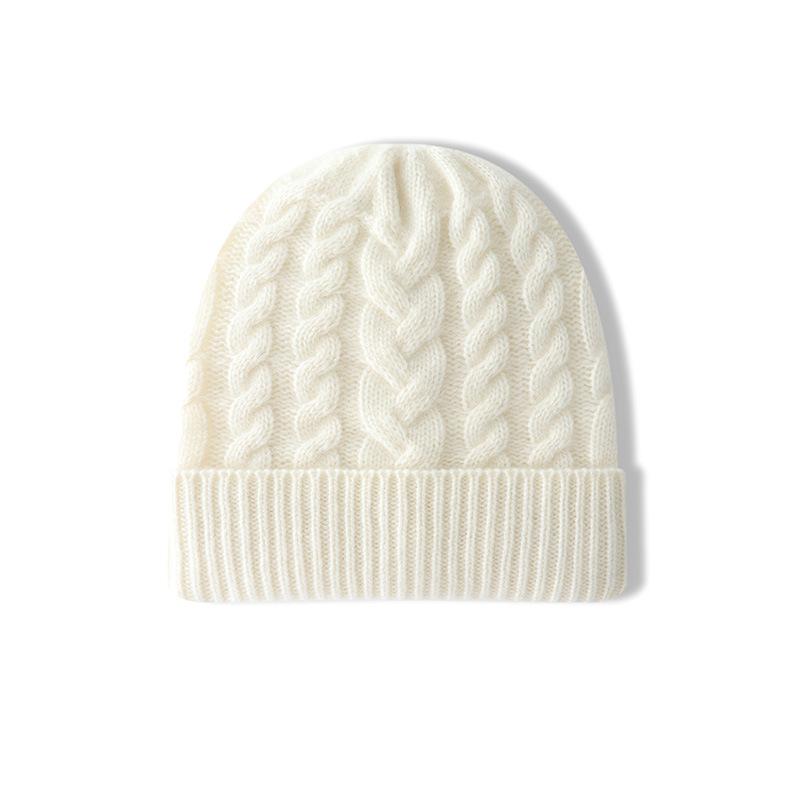 Cashmere Autumn and Winter New Style Women's High End Solid Color Twisted Pattern Thickened Warm Fashion Knitted Casual Cuffed Hat