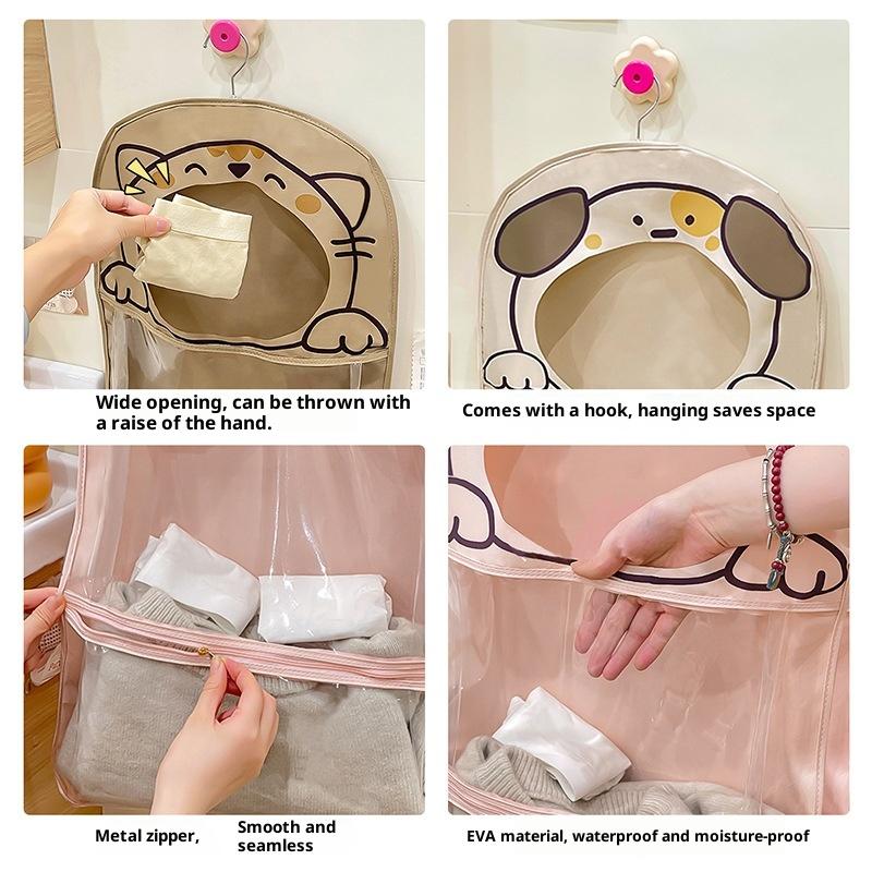 Playful Cartoon Hanging Bag Waterproof Wall Mounted Storage for Underwear Socks Multi Purpose Visible Organizer