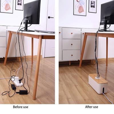 Caja de almacenamiento de cables de madera, estuche de almacenamiento para cables de alimentación, organizador de enchufes y cargadores a prueba de polvo, caja para cables, organizador enrollador de cables para el hogar