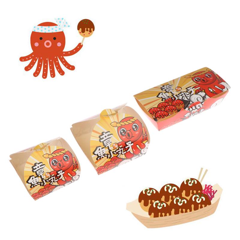 50 Piezas Caja para Takoyaki Caja de Embalaje Premium para Bolas de Pulpo Comida Callejera Japonesa Takoyaki Desechable Papel de Embalaje para Snacks para Llevar