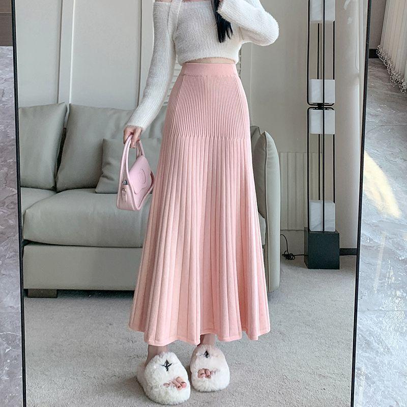 

Юбка миди женская осенне-зимняя вязаная плиссированная «русалка» на резинке с высокой талией, прилегающая, драпирующаяся, А-силуэта, облегающая фигуру 2XL