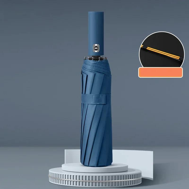 

Автоматический зонт с 24 спицами, однотонный, складной, большого формата, для улицы, супер солнцезащитный, с защитой от УФ-лучей, автоматический, ветрозащитный зонт темно-синий