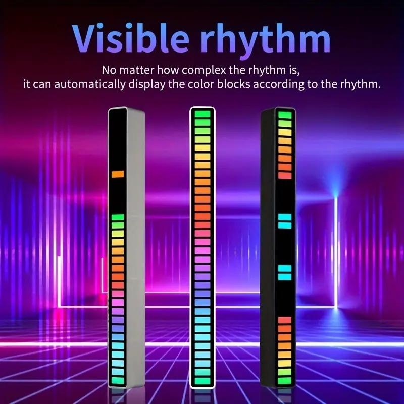 2PCS LED Sound-Controlled RGB Rhythm Light Strip - Rechargeable Music Sync Ambient Light, Suitable for Cars, TVs, and Gaming