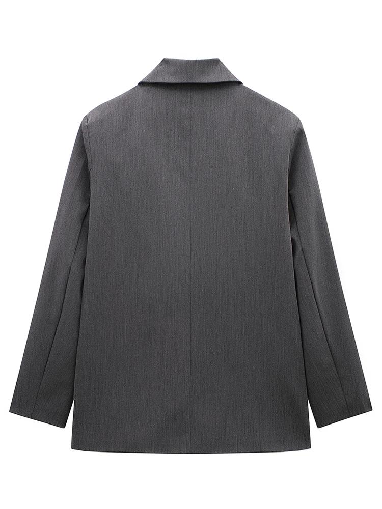 Moda Donna con Tasche Blazer Monopetto Liscio Maniche Lunghe Vintage Scollo a Tacca Abiti da Ufficio Donna