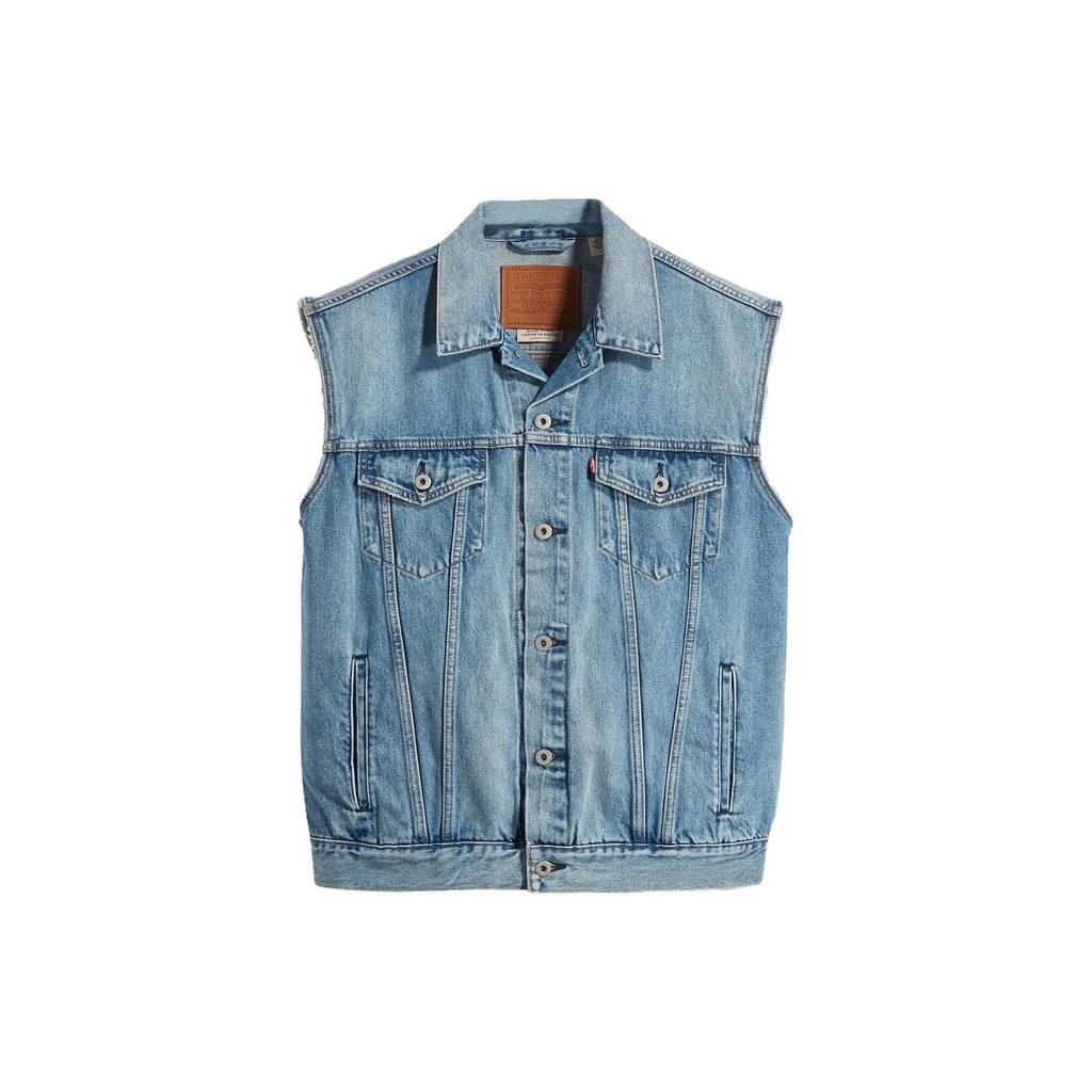 Levis SS23 Einfarbige einreihige Jeansweste Herren Westen Blau A5789-0000