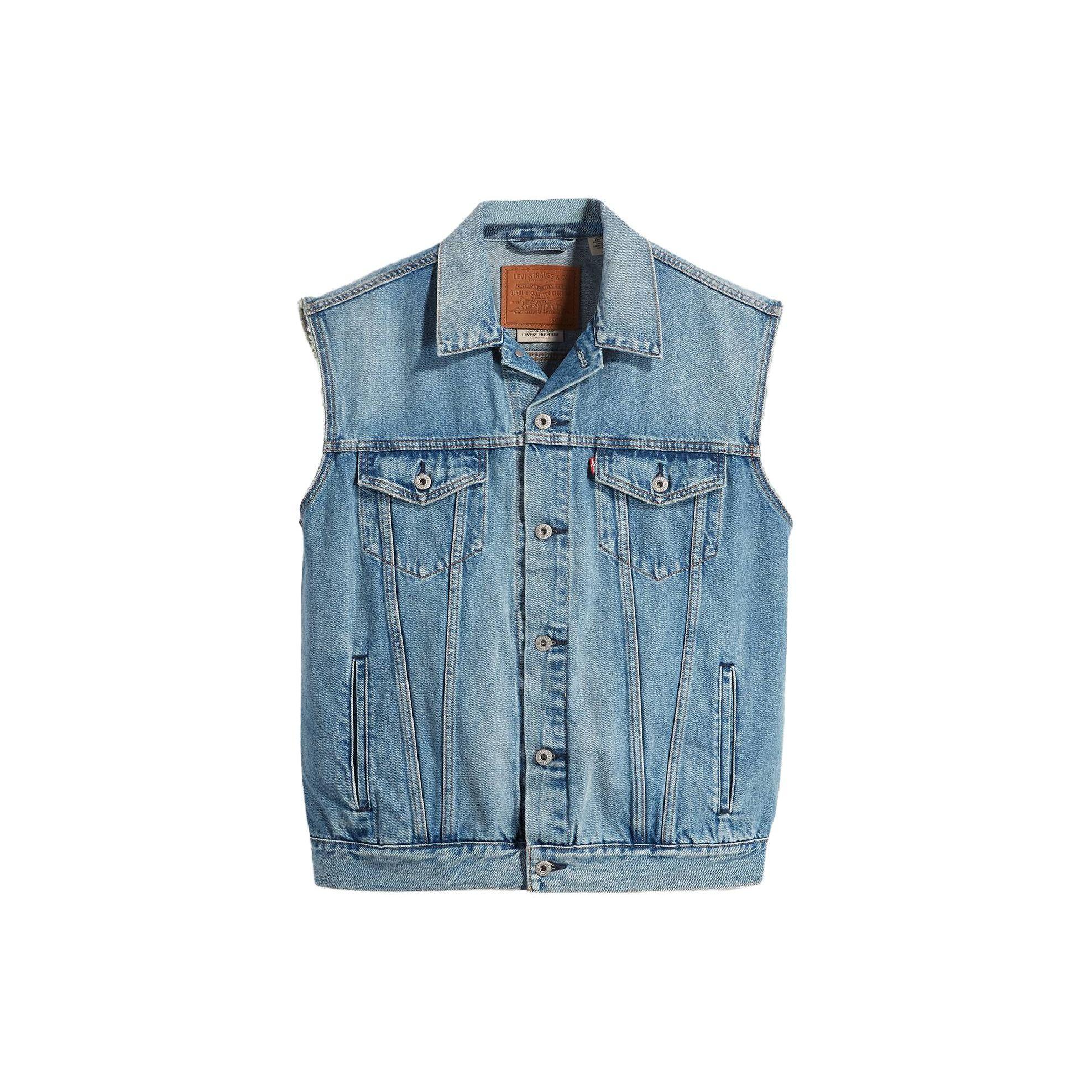 Levis SS23 Однотонный Денимовый Жилет на Пуговицах Мужские жилеты Синий A5789-0000 XL