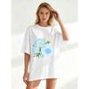 Black Oversized T Shirt With Blue Floral Print For Casual Wear