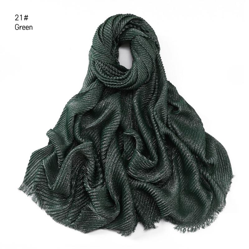 Spring New Solid Color Silver Silk Wrinkled Polyester Scarf Women's, Monochrome Two-ended Short Beard Headscarf Shawl