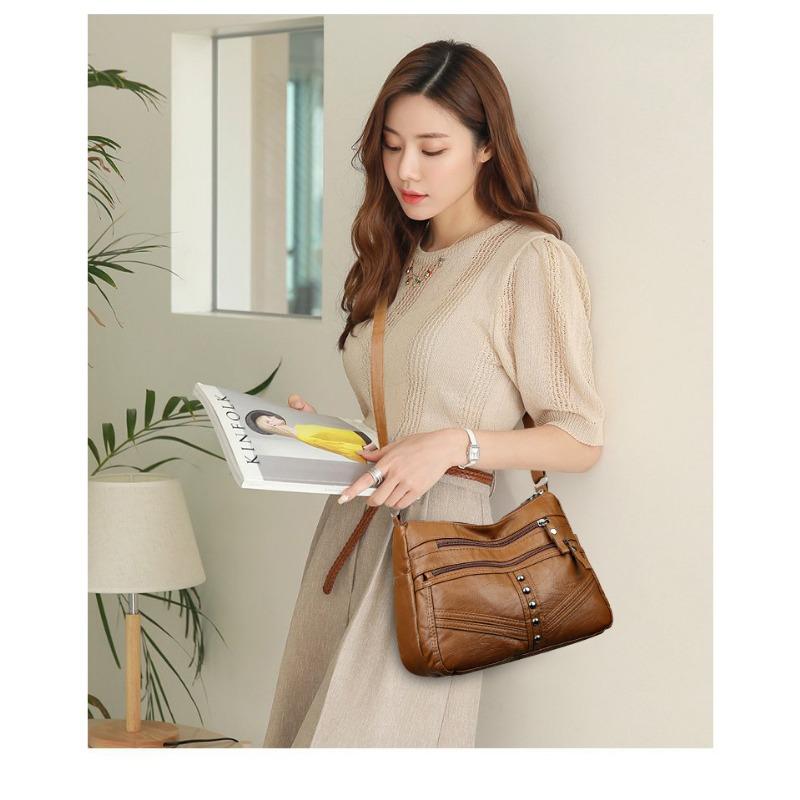 Women New Premium Soft Leather Crossbody Bag New Vintage Leather Large Pocket Multi-Compartment Shoulder Bag