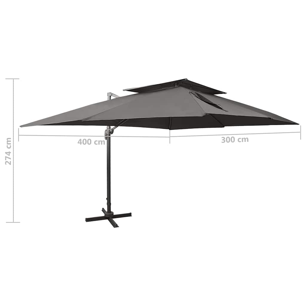 Double Roof Parasol in Anthracite 400 x 300 cm