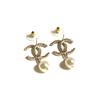 Chanel [Frühlings-Neues Modell 22C] Ohrringe mit großem Doppel-C-Logo und Metallperlen für Damen