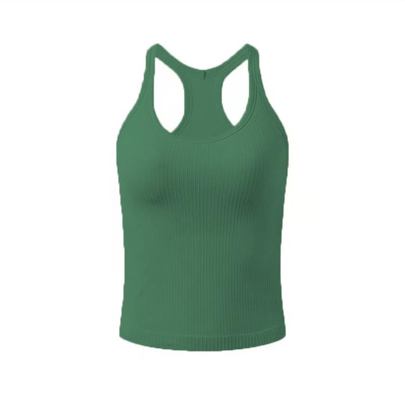 Women's Ribbed Quick-Dry Racerback Sports Tank with Padded Cups for Running and Yoga