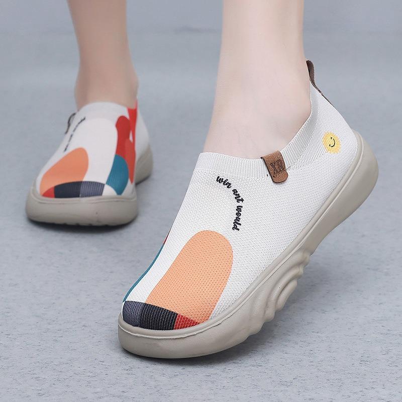 ****** and Autumn New Women's Old ******* Cloth Shoes Trend Painted Casual Shoes S**t Sole S**t Surface Flying Weave Thick Sole One-pedal Single Shoes