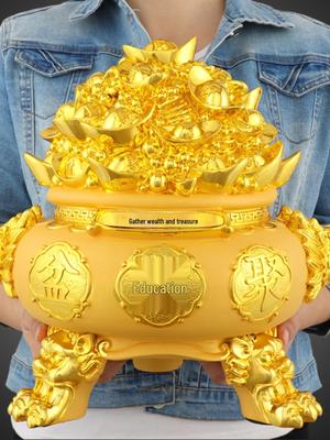 Golden Ingot Treasure Pot Figurine: Creative Feng Shui Wealth Decor for Living Room and Shop