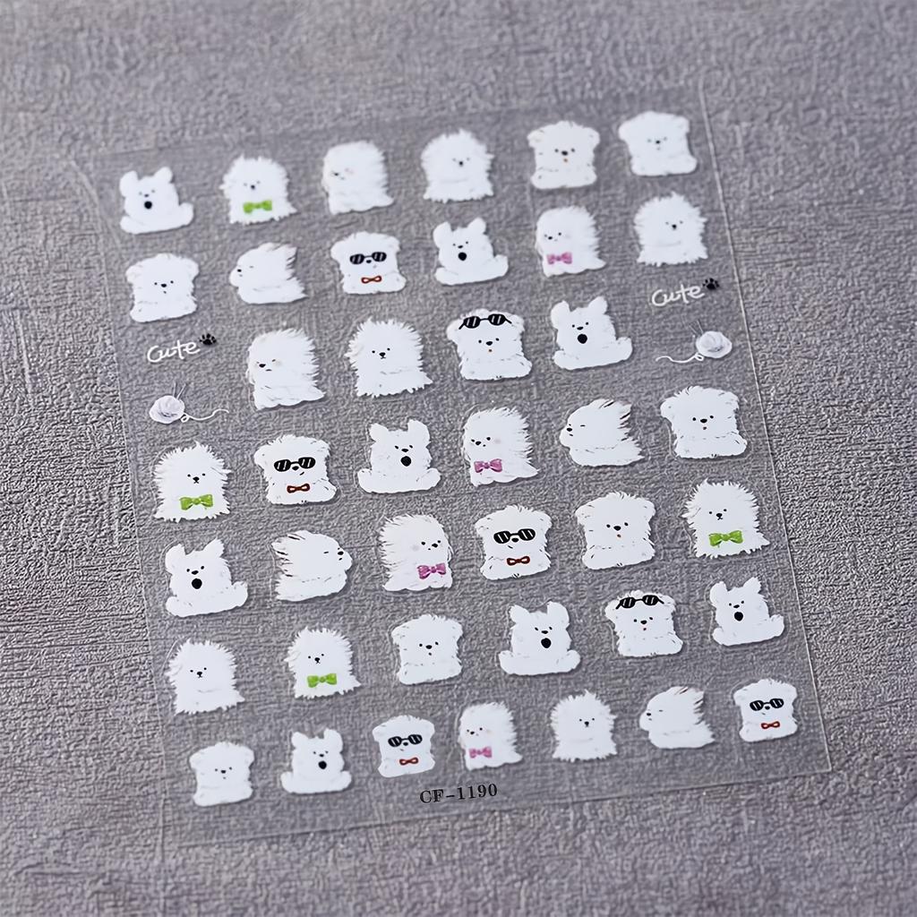 1pc Embossed Nail Sticker - Cute Cartoon Dog Design, Self-Adhesive Waterproof Nail Art Decoration for DIY Manicures
