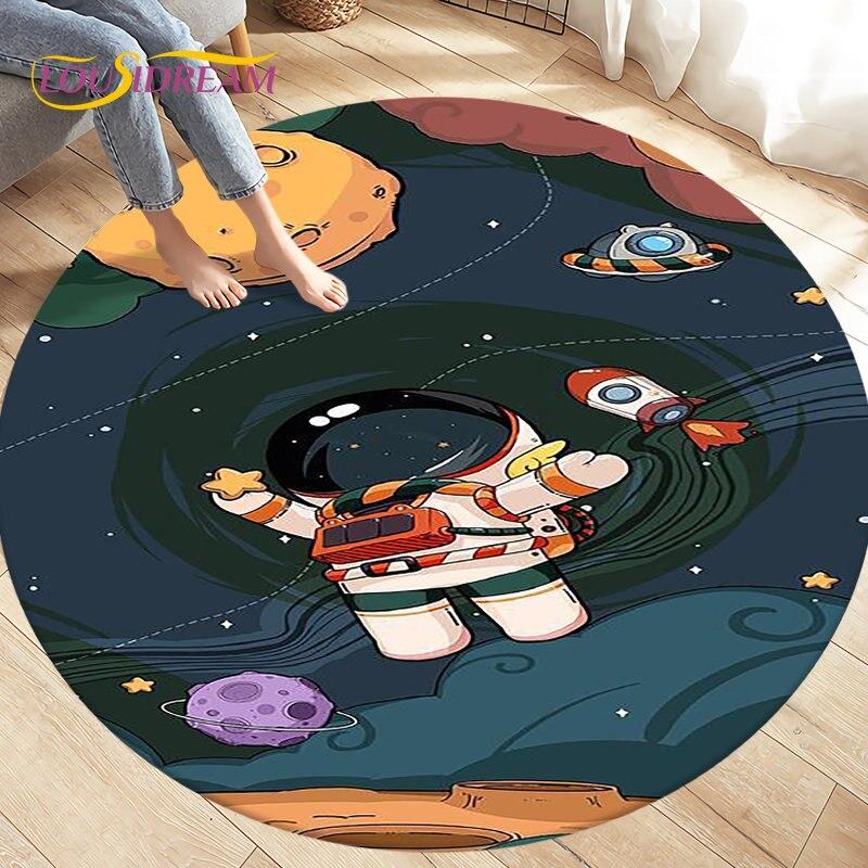 Cartoon Space Astronaut Round Rug Carpet Rug for Living Room Bedroom Sofa Decoration Kids Play Crawl Soft Floor Mat Crawling Mat