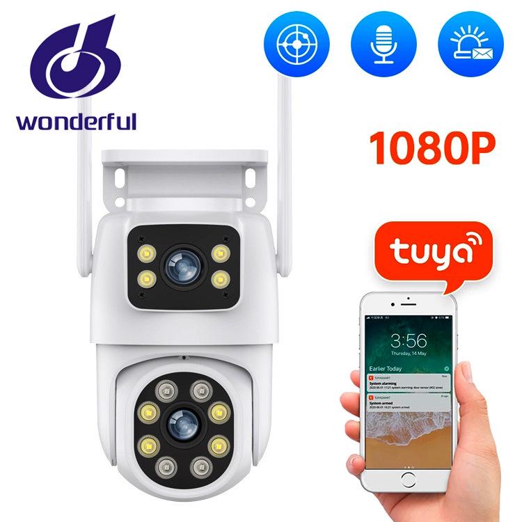 Tuya Smart Waterproof Dual-Lens Camera with Night Vision & Bluetooth Pairing.
